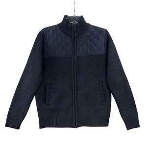 Scott James Full Zip Sweater Mens Small Blue Quilted Mixed Media Fleece Lined